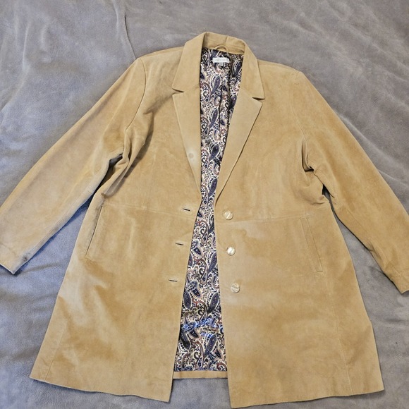 Grace‎ Hill Women's Camel 100% Leather Suede Coat 22 - Picture 1 of 12